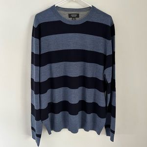 Nordstrom Men’s Shop Blue Rugby Stripe Crew Neck 100% Merino Wool Sweater